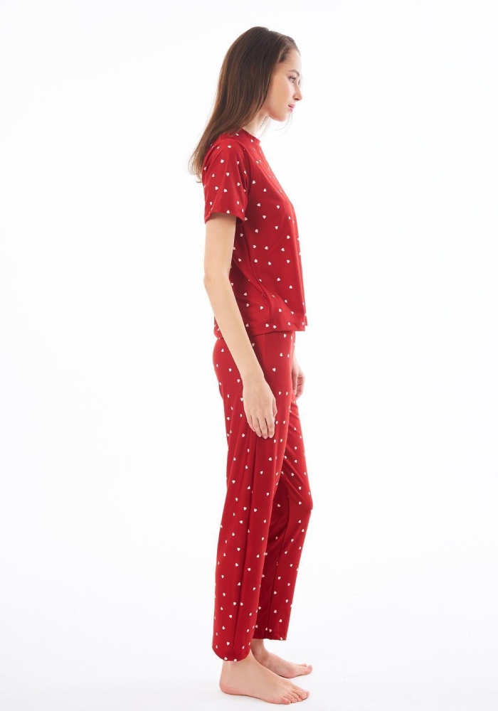 Desenli Yumuşak Dokulu Kısa Kollu Bisiklet Yaka Pijama Takımı CH1519