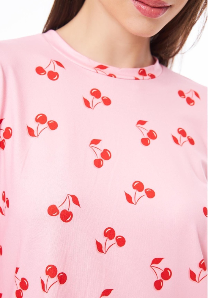 Desenli Yumuşak Dokulu Uzun Kollu Bisiklet Yaka Pijama Takımı CH1520