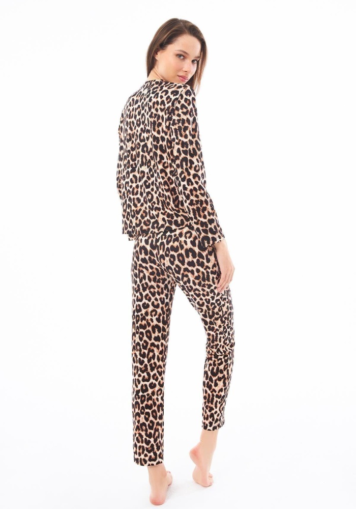 Desenli Yumuşak Dokulu Uzun Kollu Bisiklet Yaka Pijama Takımı CH1520