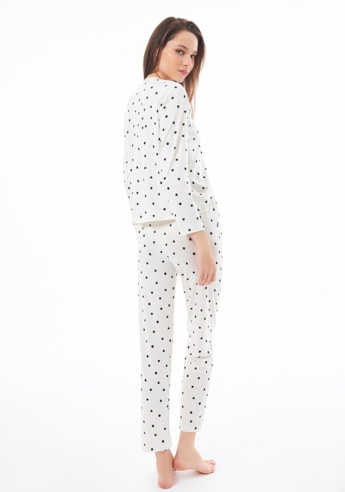 Desenli Yumuşak Dokulu Uzun Kollu Bisiklet Yaka Pijama Takımı CH1520