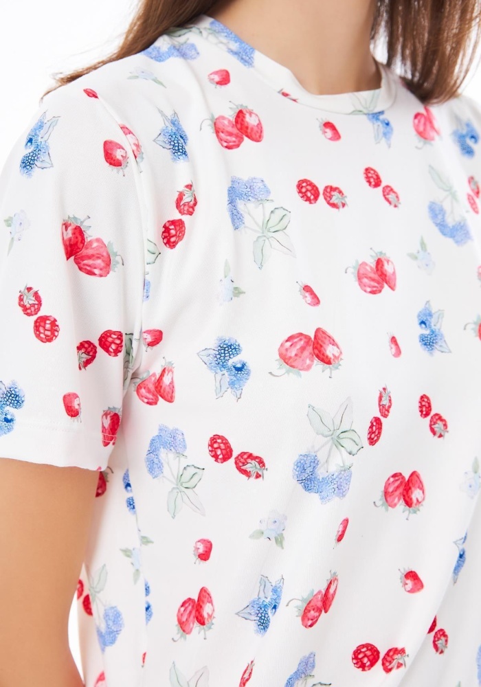 Desenli Yumuşak Dokulu Uzun Kollu Bisiklet Yaka Şortlu Pijama Takımı CH1521