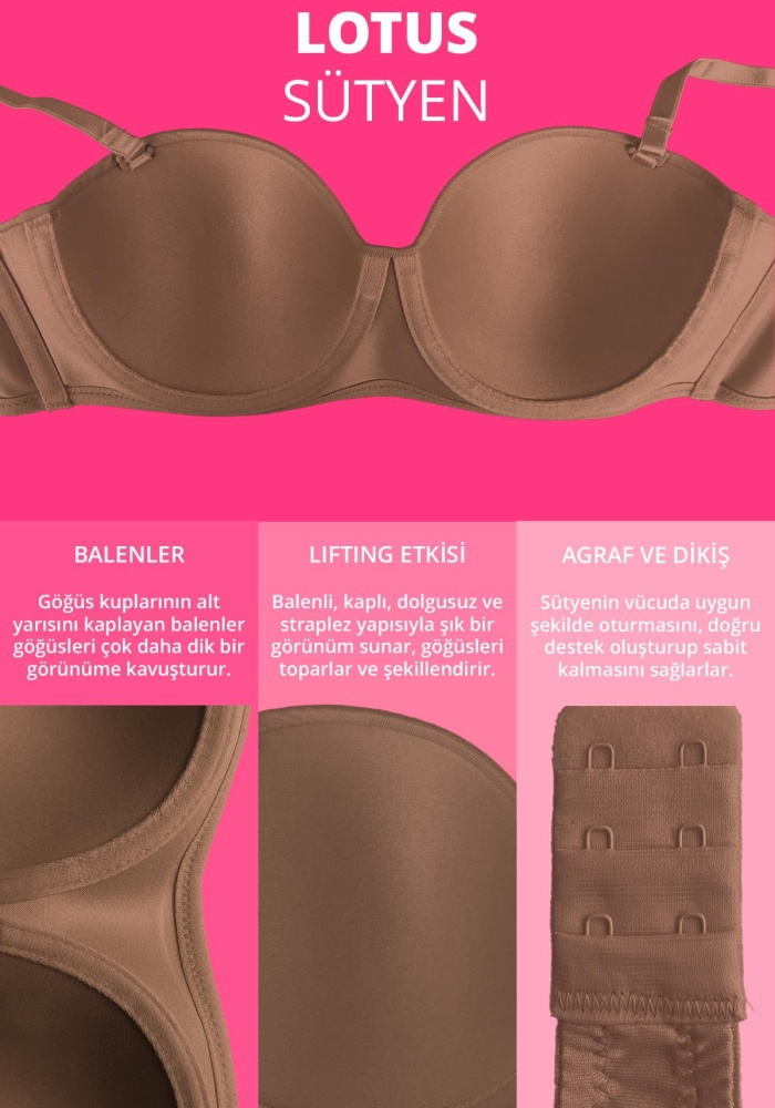 Balenli Toparlayıcı Dolgusuz Straplez Lotus Sütyen CH1100
