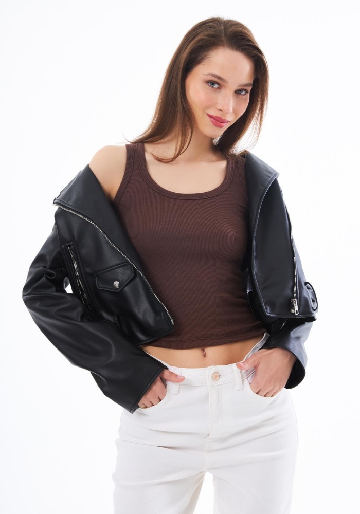 Pamuklu Kalın Askılı Fitilli Kadın Atlet CH1761