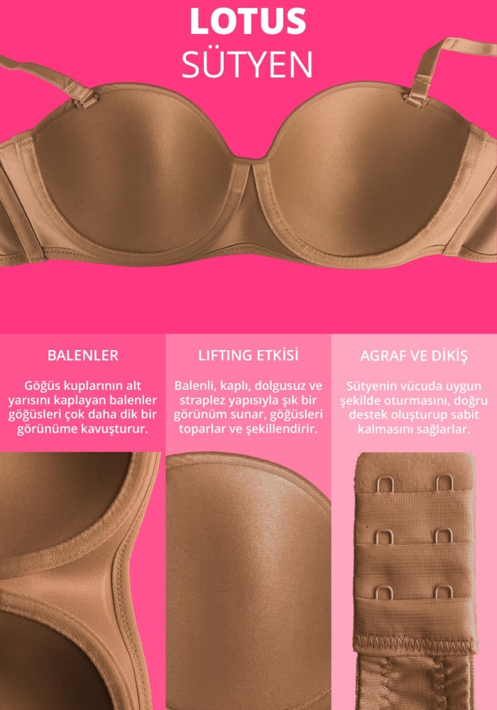 Balenli Toparlayıcı Dolgusuz Straplez Lotus Sütyen CH1100
