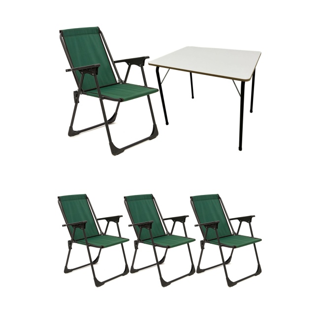 4 Adet Kamp Sandalyesi Piknik Sandalye Yeşil + Katlanır MDF Masa