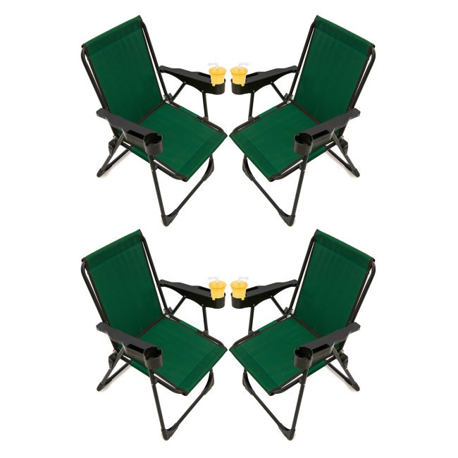 4 Adet Kamp Sandalyesi Bardaklıklı Lüks Piknik Sandalye Yeşil