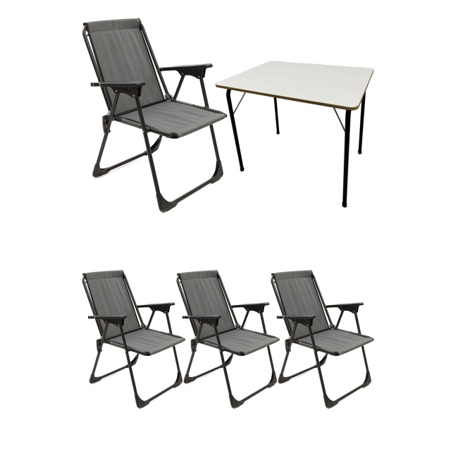 4 Adet Kamp Sandalyesi Piknik Sandalye Gri + Katlanır MDF Masa
