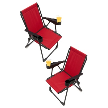 Silva 2 Adet Kamp Sandalyesi Bardaklıklı Lüks Piknik Sandalye Kırmızı