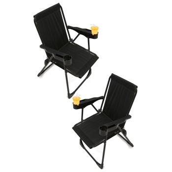 Silva 2 Adet Kamp Sandalyesi Bardaklıklı Lüks Piknik Sandalye Siyah