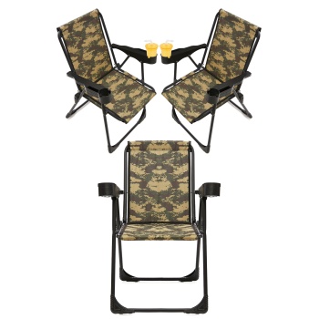 Silva 3 Adet Kamp Sandalyesi Bardaklıklı Lüks Piknik Sandalye Kamuflaj