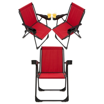Silva 3 Adet Kamp Sandalyesi Bardaklıklı Lüks Piknik Sandalye Kırmızı
