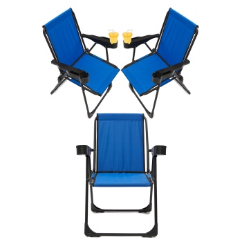 Silva 3 Adet Kamp Sandalyesi Bardaklıklı Lüks Piknik Sandalye Mavi