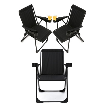 Silva 3 Adet Kamp Sandalyesi Bardaklıklı Lüks Piknik Sandalye Siyah