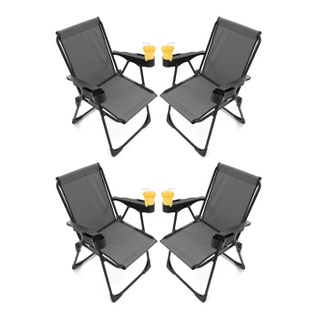 Silva 4 Adet Kamp Sandalyesi Bardaklıklı Lüks Piknik Sandalye Gri