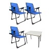 3 Adet Kamp Sandalyesi Piknik Sandalye Dikdörtgen Bardaklıklı Mavi + Katlanır MDF Masa
