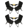 4 Adet Kamp Sandalyesi Bardaklıklı Lüks Piknik Sandalye Siyah