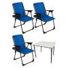 Natura 3 Adet Kamp Sandalyesi Piknik Sandalye Oval Bardaklıklı Mavi + Katlanır MDF Masa