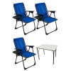 Natura 3 Adet Kamp Sandalyesi Piknik Sandalye Dikdörtgen Bardaklıklı Mavi + Katlanır MDF Masa