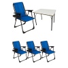 Natura 4 Adet Kamp Sandalyesi Piknik Sandalye Oval Bardaklıklı Mavi + Katlanır MDF Masa