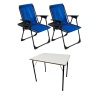 Natura 2 Adet Kamp Sandalyesi Piknik Sandalye Dikdörtgen Bardaklıklı Mavi + Katlanır MDF Masa