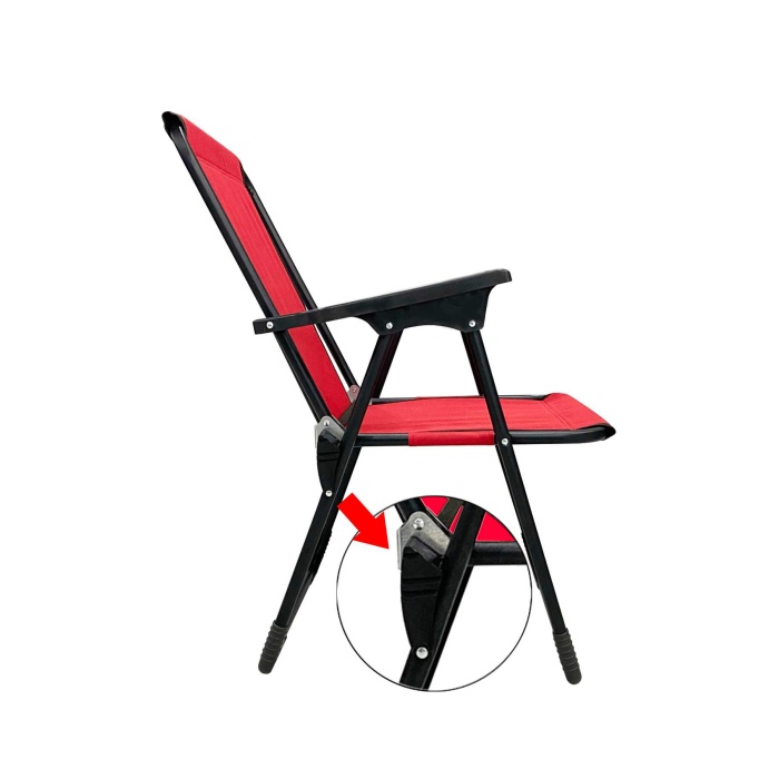Natura 2 Adet Kamp Sandalyesi Piknik Sandalye Dikdörtgen Bardaklıklı Kırmızı + Katlanır MDF Masa