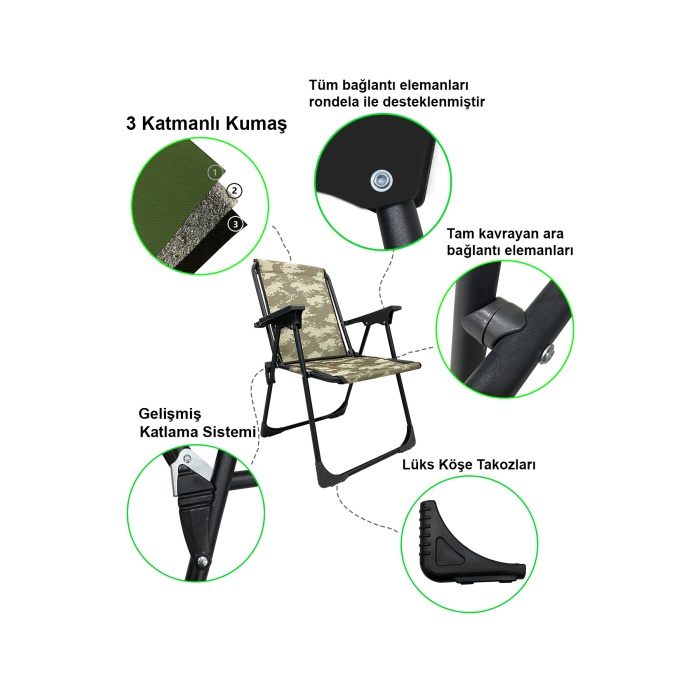 Natura 3 Adet Kamp Sandalyesi Katlanır Piknik Sandalye Kamuflaj