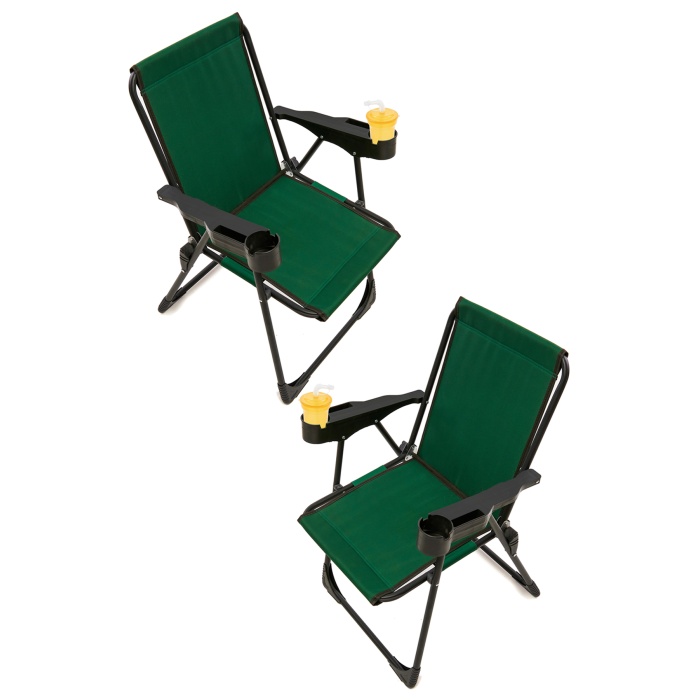 Silva 2 Adet Kamp Sandalyesi Bardaklıklı Lüks Piknik Sandalye Yeşil