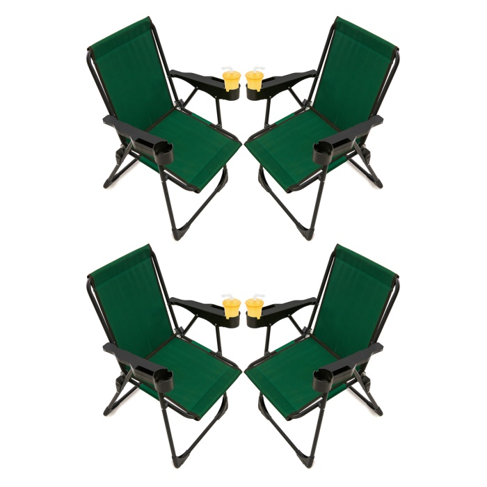Silva 4 Adet Kamp Sandalyesi Bardaklıklı Lüks Piknik Sandalye Yeşil