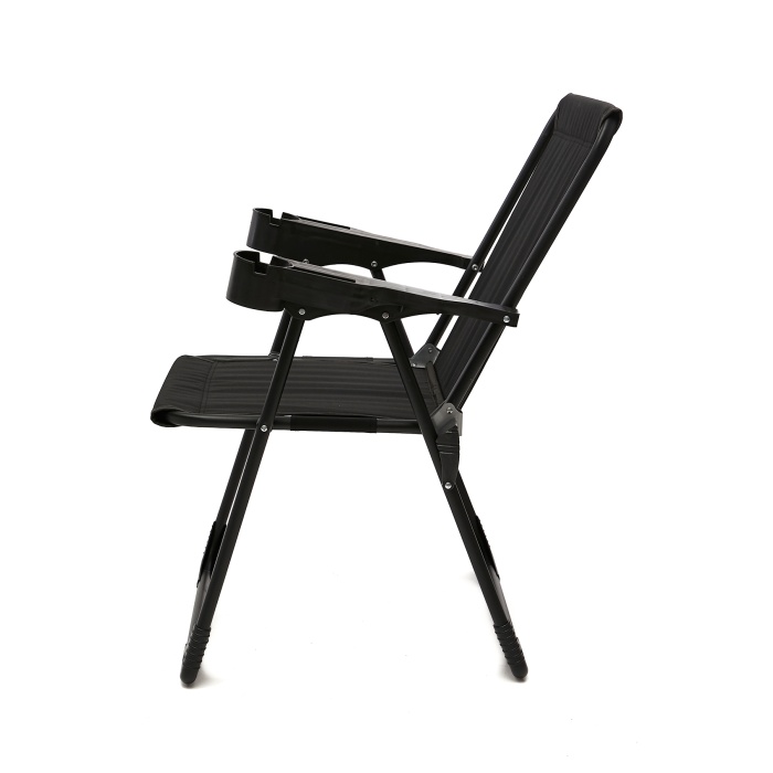 Silva 3 Adet Kamp Sandalyesi Bardaklıklı Lüks Piknik Sandalye Siyah + Katlanır Mdf Masa