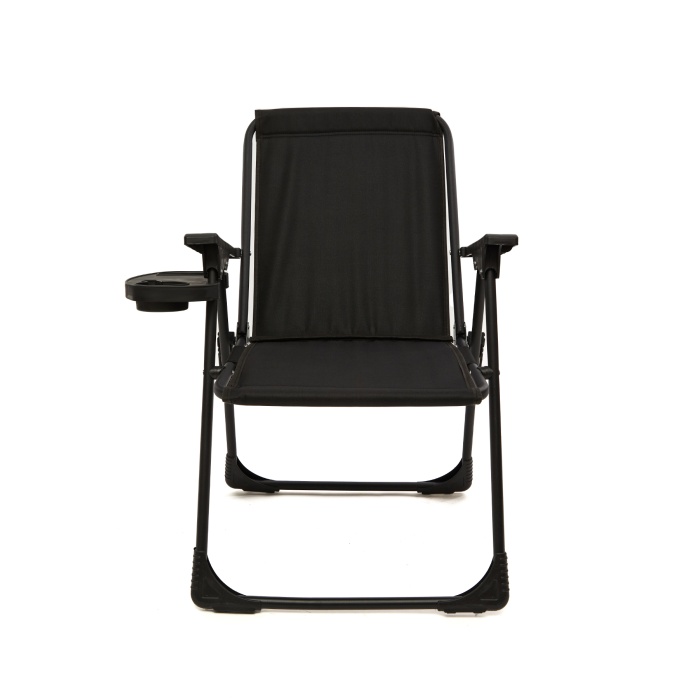 Natura 4 Adet Kamp Sandalyesi Piknik Sandalye Oval Bardaklıklı Siyah + Katlanır MDF Masa