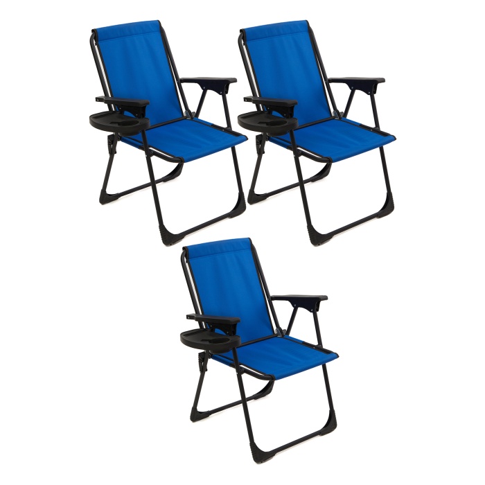 Natura 3 Adet Kamp Sandalyesi Katlanır Piknik Sandalye Oval Bardaklıklı Mavi