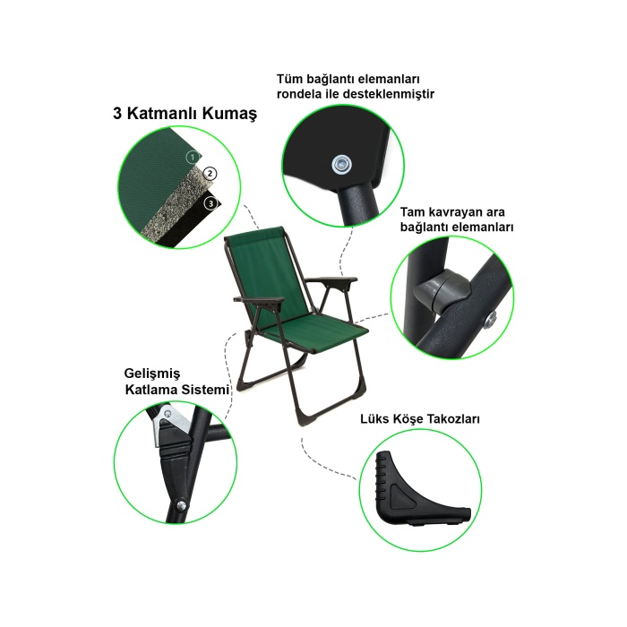 Natura 2 Adet Kamp Sandalyesi Katlanır Piknik Sandalye Yeşil