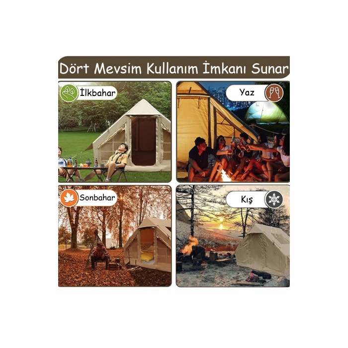 6 Kişilik 4 Mevsim Şişme Kamp Çadırı 6m2 300cm x 200cm x 210cm 420D Kumaş