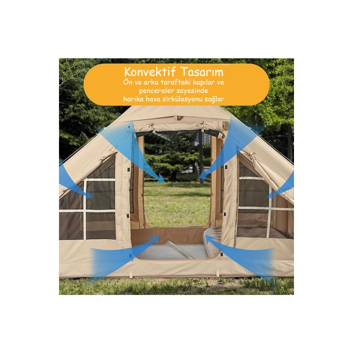 6 Kişilik 4 Mevsim Şişme Kamp Çadırı 6m2 300cm x 200cm x 210cm 420D Kumaş