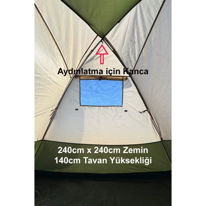 4 Kişilik Kamp Çadırı 3 Mevsim Çift Katmanlı Çift Renk Kumaş 240cm X 240cm X 140cm
