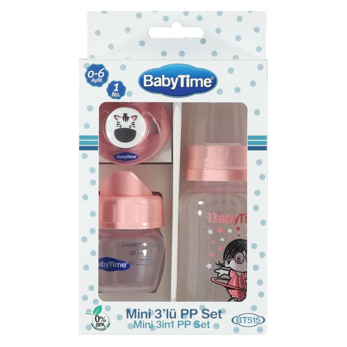 Babytime Mini 3lü Pp Plastik Biberon Set 0-6 Ay - Pembe