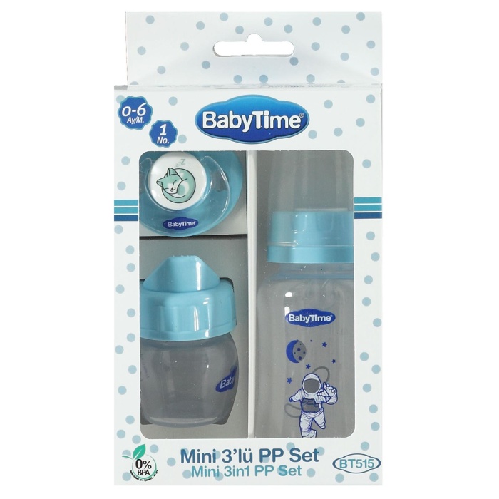 Babytime Mini 3lü Pp Plastik Biberon Set 0-6 Ay - Mavi