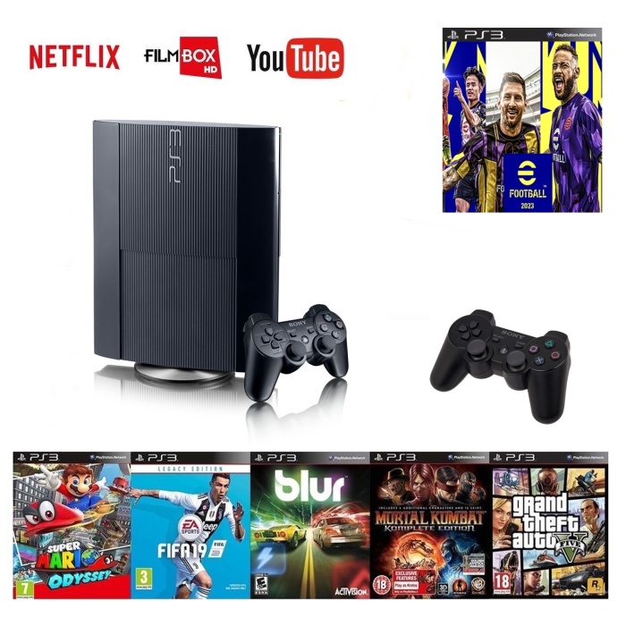 Sony Ps3 320gb + 2 adet sıfır gamepad + 70 oyun Pes 22 Nba 17 Blur vb Güncel oyunlar