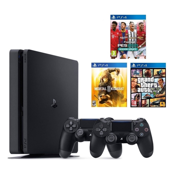 Sony Playstation 4 1TB + 2 Adet Sıfır Dualshock 4 + Pes 2021  Gta 5 Mortal kombat 11