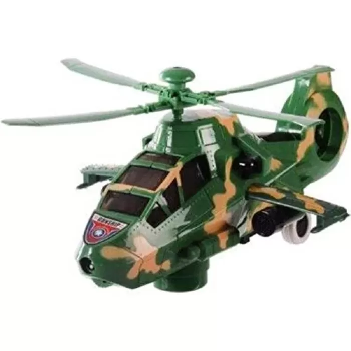 Işıklı Sesli Askeri Kamuflajlı Helikopter Yerde Gezer-Yeşil