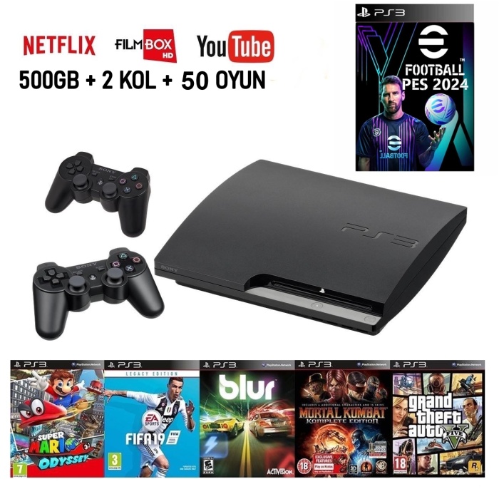 Ps3 500gb + 2 Kol + 45 Oyun + 3 Ay Kasko Hediye