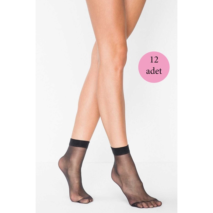12 Adet Kadın Ten Süper 15 Mat Soket Çorap Siyah