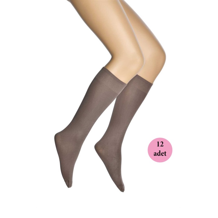 12 Adet Mikro 70 Dizaltı Kadın Çorap Vizon 86