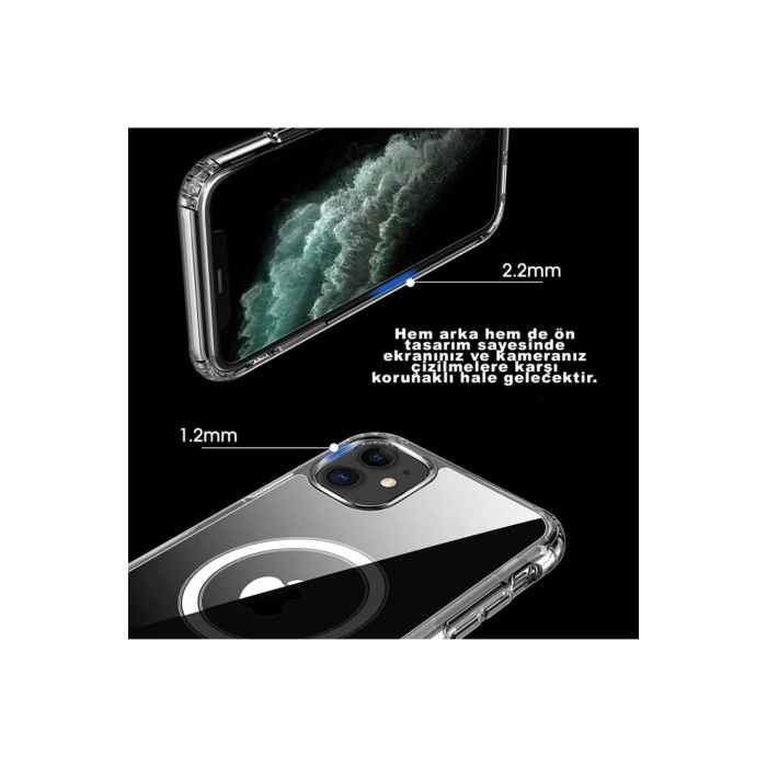 Iphone 12 Kılıf Kamera Lens Korumalı Magsafe Destekli Şeffaf Darbe Emici Sert Kapak