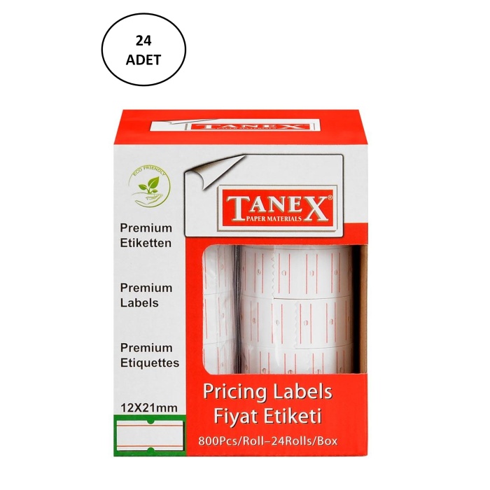 Tanex Fiyat Etiketi Çizgili 12x21 mm Beyaz Motex 24lü