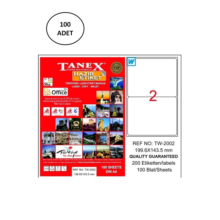 Tanex Tw-2002 Lazer Etiket 199X143 Mm 100 Adet