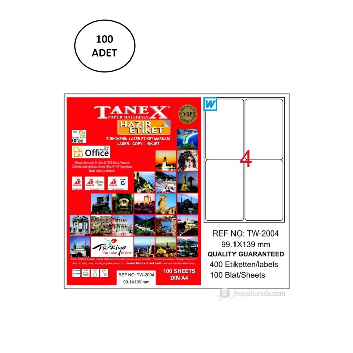 Tanex Tw-2004 Lazer Etiket 99X139 Mm 100 Adet
