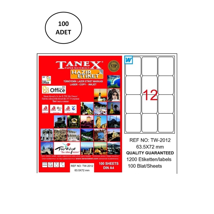 Tanex Tw-2012 Lazer Etiket 63X72 Mm 100 Adet