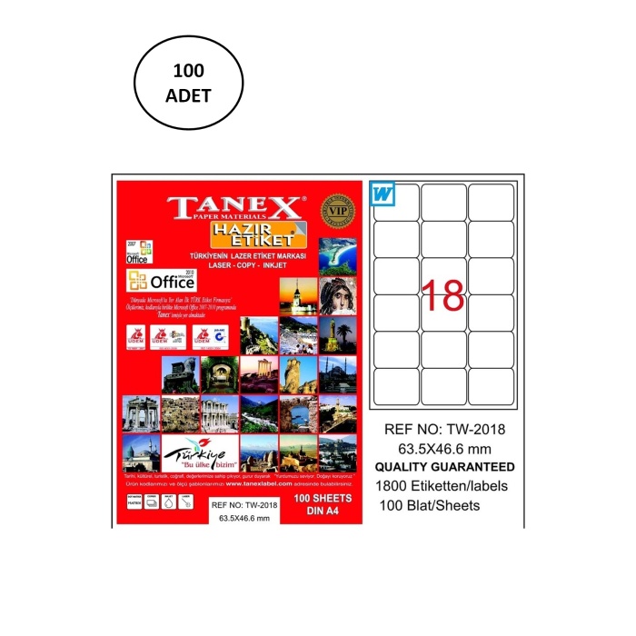 Tanex Tw-2018 Lazer Etiket 63X46 Mm 100 Adet