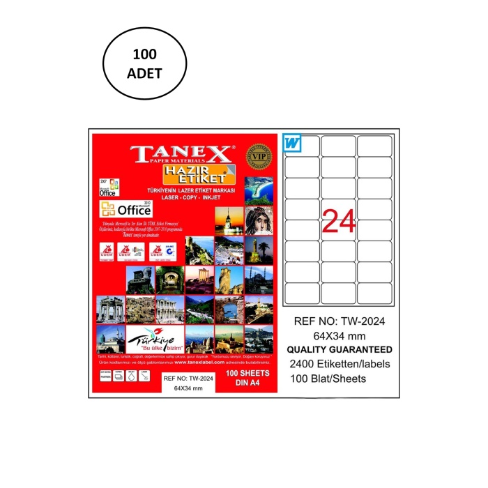 Tanex Tw-2024 Lazer Etiket 64X34 Mm 100 Adet